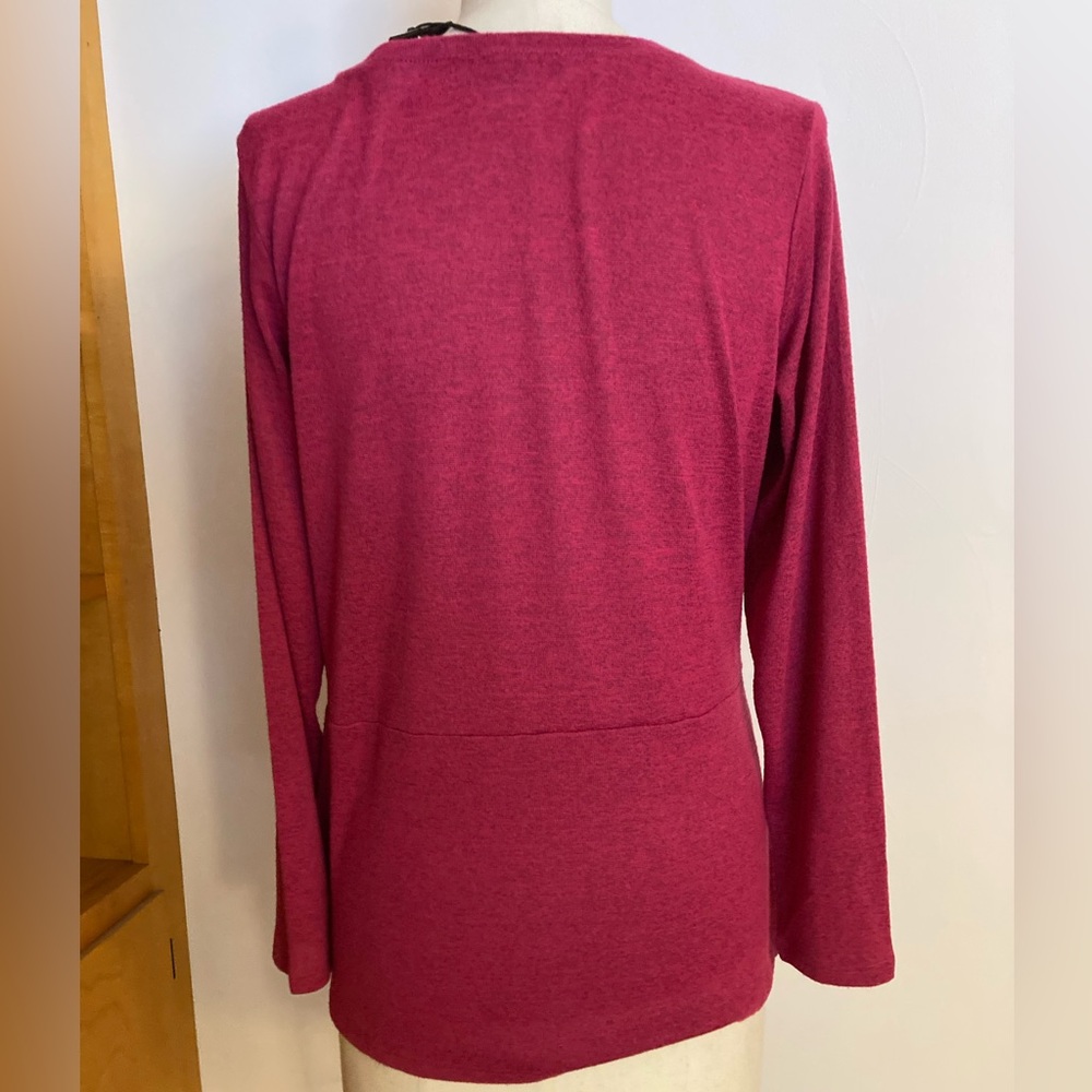 DG2 Diane Gilman Heather Pink Berry Wrap-Style Front Asymmetrical Peplum - Picture 9 of 9